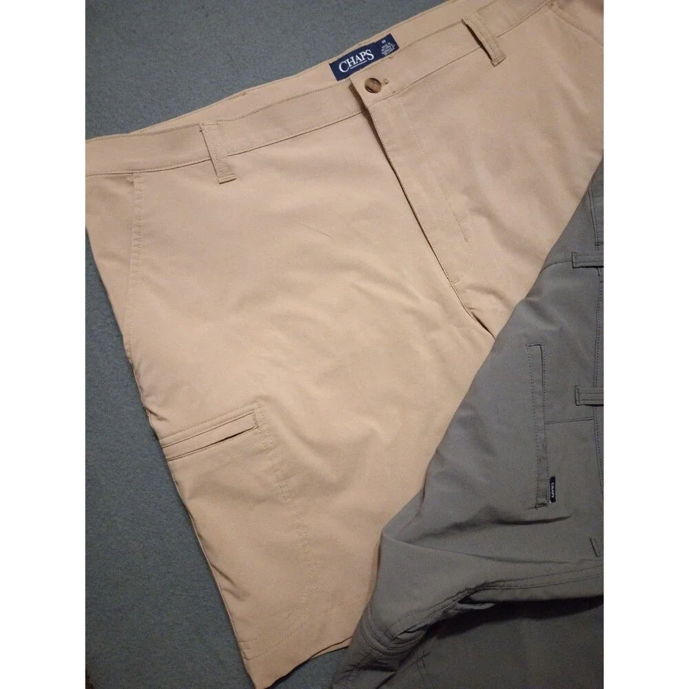 Lot Of 2 Chaps Stretch Shorts Mens 46 Beige / Blue Flat Front Classic Golf Core